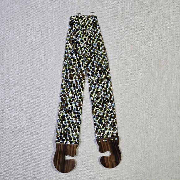 Belt Beaded Boho Locking Wood Clasp  Y2K 32 Inch Brown Blue - Picture 7 of 11